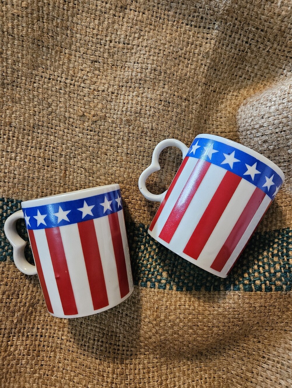 Two Vintage Coffee Cups Fred Roberts Red White and Blue Patriotic Japan Made
